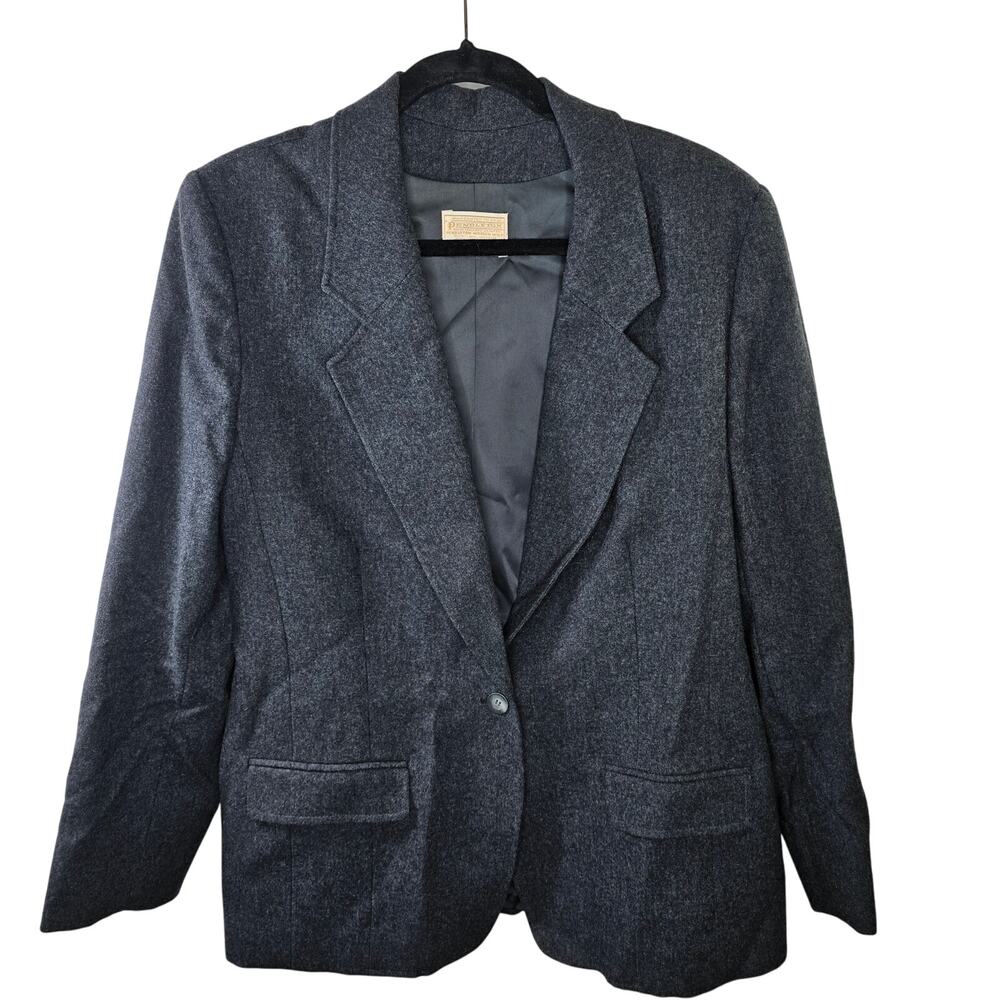 Vintage Women's Pendleton Gray One Button Wool Blazer Size 18
